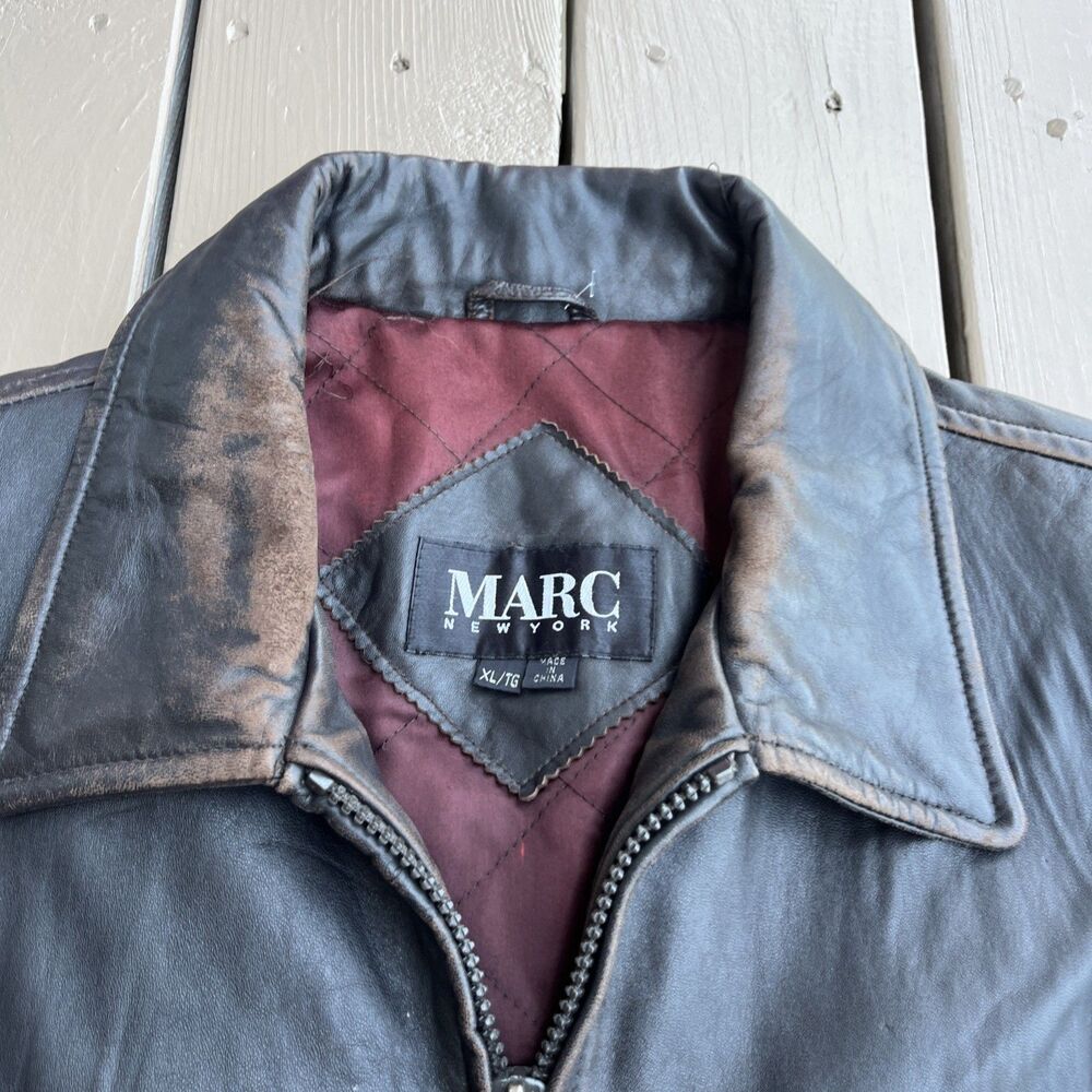 MARC New York Andrew Marc Vintage 1980's Bomber Leather Jacket Brown Size XL - Picture 4 of 10